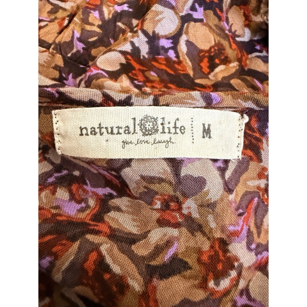 Natural Life Maxi Dress M Keyhol Brown Floral Tiered 3/4 Sleeve Boho Cottagecore - Picture 9 of 11